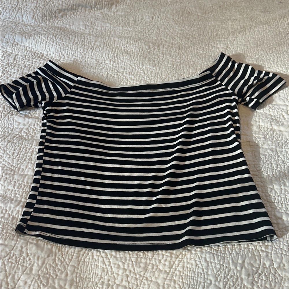 Brand: Socialite 
Black and White Striped Off-Shoulder Top